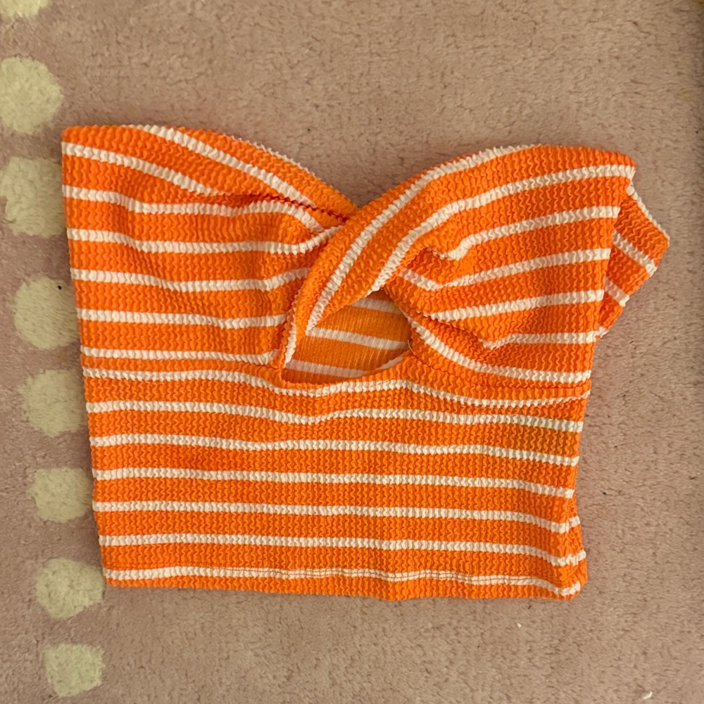 Orange and White Striped Knit Top